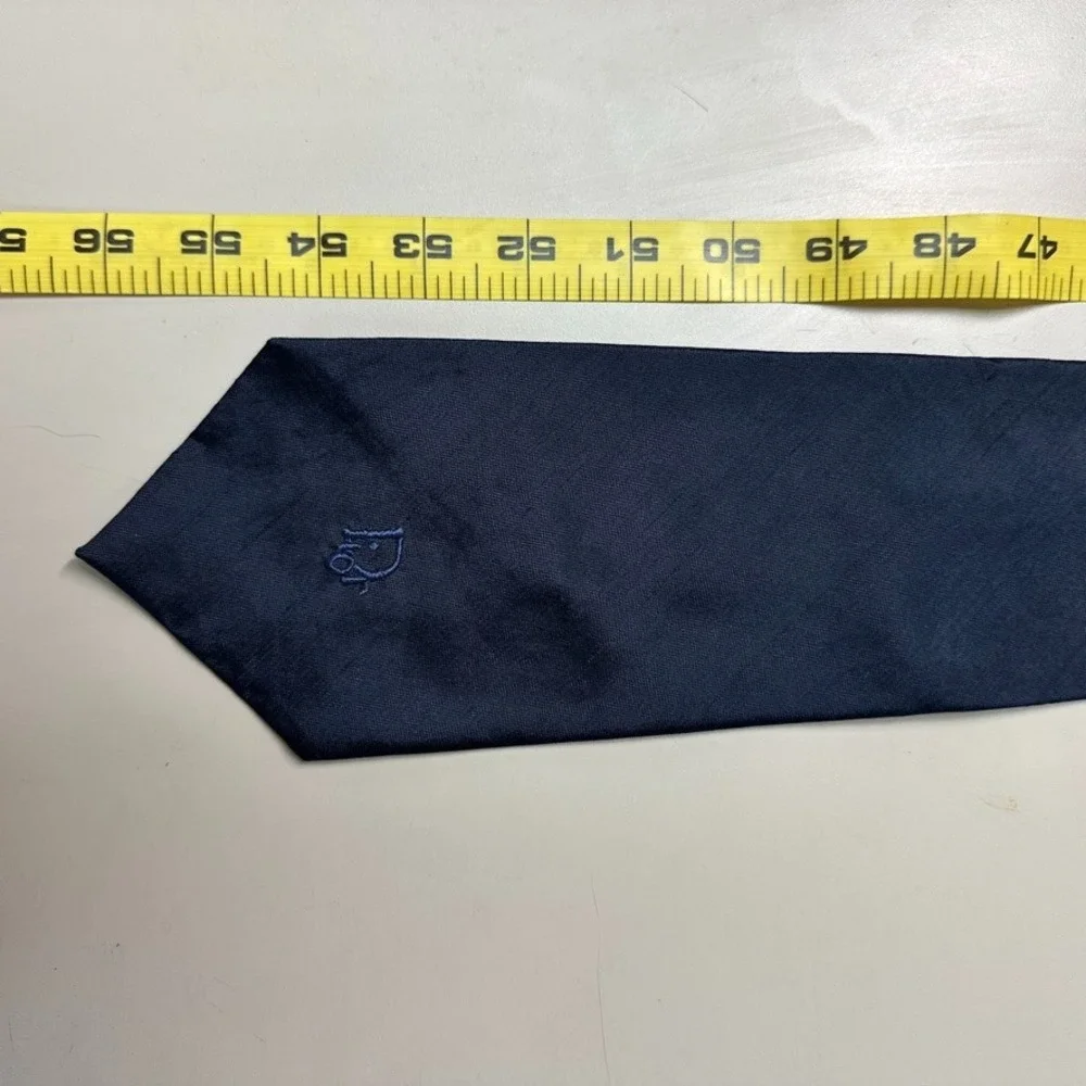 Christian Dior Monsieur Vintage Navy Blue Silk Tie Embroidered Logo Buffums 55in